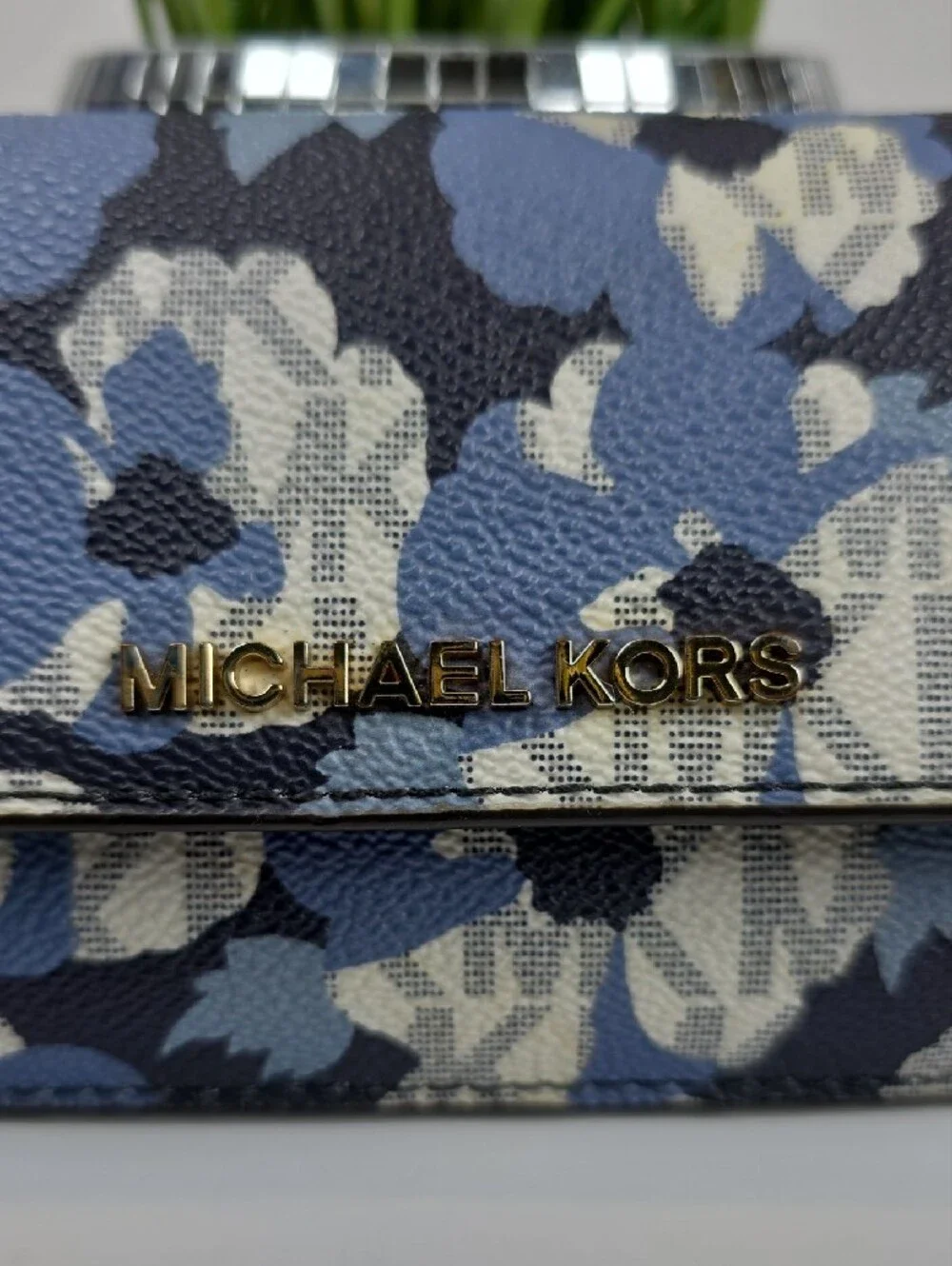 Michael Kors Navy, Blue & White Floral Continental Flat Wallet